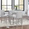 5 Piece Counter Height Dining Set, Wood Square Table and 4 Upholstered Chairs, Counter Height Table and Chairs of 4, 5 Piece Dining Table Set for Living Room Dining Room, Silver Grey view 1
