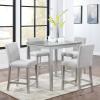 5 Piece Counter Height Dining Set, Wood Square Table and 4 Upholstered Chairs, Counter Height Table and Chairs of 4, 5 Piece Dining Table Set for Living Room Dining Room, Silver Grey view 2