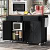 jurmiture 53.5''Farmhouse Kitchen Island with Power Outlet, Rolling Kitchen Cart with Drop Leaf, Storage Cabinet Table, Spice Rack and Drawer for Home, Kitchen and Dining Room (Black) view 1