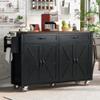 jurmiture 53.5''Farmhouse Kitchen Island with Power Outlet, Rolling Kitchen Cart with Drop Leaf, Storage Cabinet Table, Spice Rack and Drawer for Home, Kitchen and Dining Room (Black) view 2