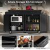 jurmiture 53.5''Farmhouse Kitchen Island with Power Outlet, Rolling Kitchen Cart with Drop Leaf, Storage Cabinet Table, Spice Rack and Drawer for Home, Kitchen and Dining Room (Black) view 3
