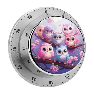 Cute Owls in Tree Digital Kitchen Timer Portable Learning Management Electronic Timer for Indoor Outdoor
