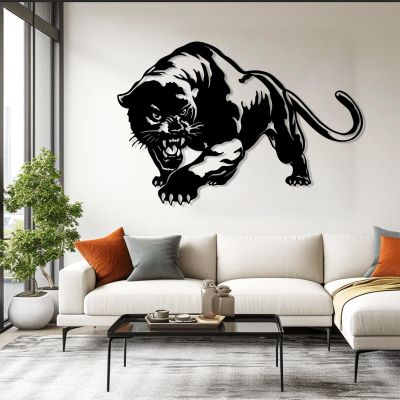 Panther Metal Wall Art, Panther Metal Wall Decor, Panther Wall Hanging, Animal Wall Art, Wildlife Wall Art, Animal Theme Wall Decor, Farmhouse Wall Decor, Gift for Panther Lovers (Black, 16"x24"|40x60cm)