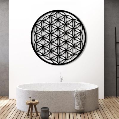 OZF Flower of Life Metal Wall Art, Flower of Life Metal Sign, Geometric Floral Wall Decor, Sacred Geometry Art, Meditation Hanging Decor for Bedroom Living Room Office Yoga Room