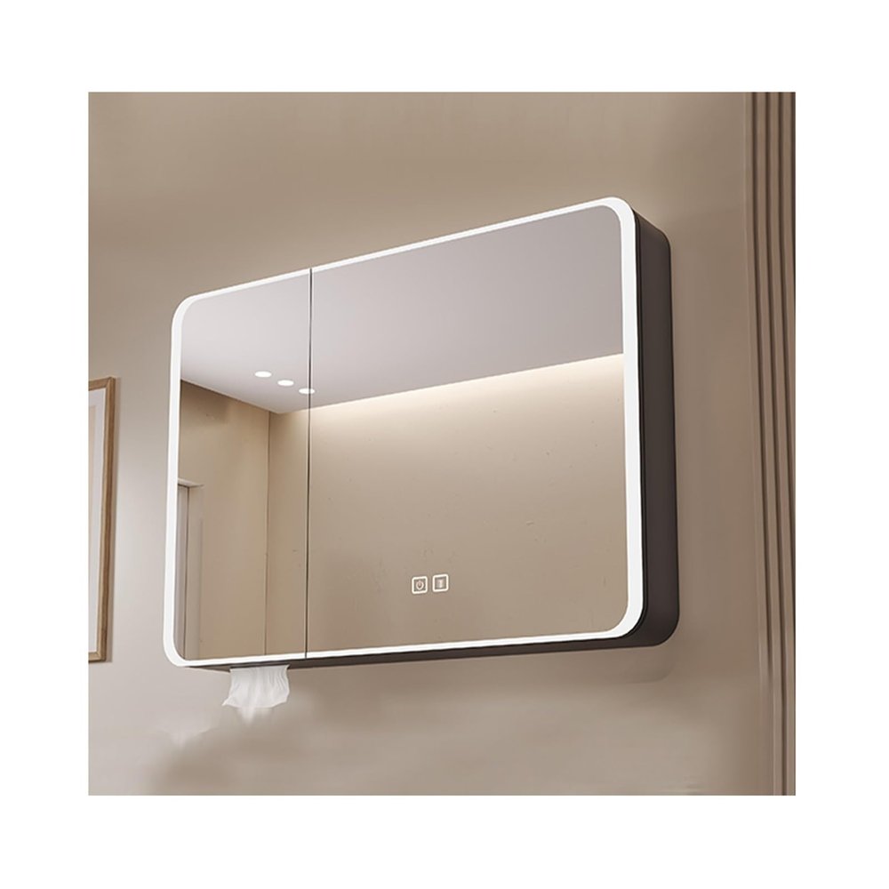 ZXCVBNAS Bathroom MirrorLighted Medicine Cabinet with MirrorAnti-Fog,Bathroom Wall Cabinet with LED LightsBrightness Adjustable, Wall Mounted Makeup MirrorGreyWhite(Gray,W70cm*H70cm)