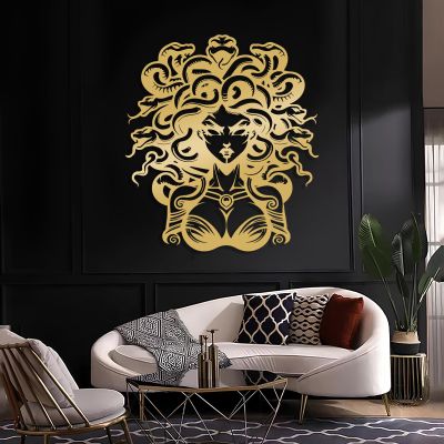 LARNT Metal Medusa Wall Art, Medusa Metal Wall Decor, Medusa Head Decor, Greek Mythology Art, Snake Wall Decor, Gothic Wall Decor, Above Bed Decor, Medusa Wall Sign (Gold, 27"x30"|68x76cm)