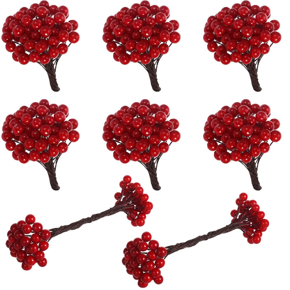 400 Pieces Artificial Holly Berries Christmas Fake Berries on 200 Pieces Wire Stems for Christmas Tree Decorations Craft Flower Wreath DIY Supplies (Wine Red)