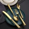 exquisite flatware set for 18, 18/8 stainless steel cutlery set,silver plated with Titanium plated gold, Gold and silver Wheat pattern handleFine Silverware set and Dishwasher Safe view 1