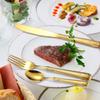 exquisite flatware set for 18, 18/8 stainless steel cutlery set,silver plated with Titanium plated gold, Gold and silver Wheat pattern handleFine Silverware set and Dishwasher Safe view 2