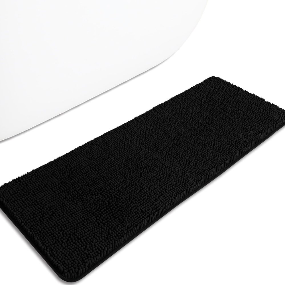 PureSwan Bathroom Runner Rug 47 x 17 Inch Long Bath Mat | Absorbent and Washable Thick Chenille Bath Rug Non-Slip Runner Rug for Bathroom, Shower, Sink(Black)