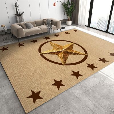 Retro Country Texas Star Area Rug, Brown Simple Stars Indoor Living Room Rugs, Non Slip Low Pile Easy Clean Carpet for Bedroom Dining Room Farmhouse Decor Floor Mat - 4 ft x 6 ft