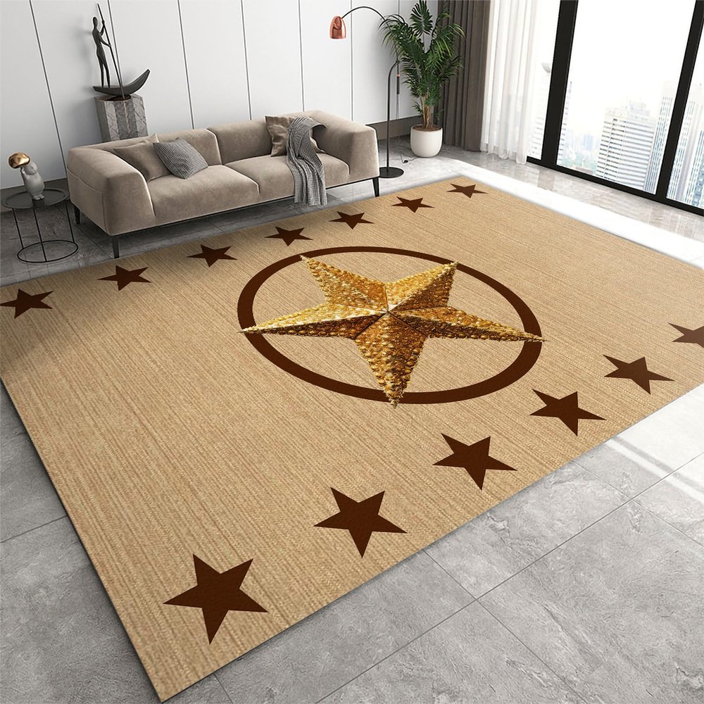 Retro Country Texas Star Area Rug, Brown Simple Stars Indoor Living Room Rugs, Non Slip Low Pile Easy Clean Carpet for Bedroom Dining Room Farmhouse Decor Floor Mat - 4 ft x 6 ft