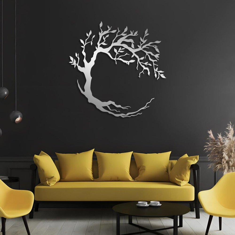 Metal Tree of Life Wall Decor, Tree of Life Metal Wall Art, Circle of Life Metal Tree Wall Art, Metal Tree Wall Art, Spiritual Tree, Modern Wall Decor, Living Room Bedroom Decor (Silver, 18"x18" | 47x47cm)