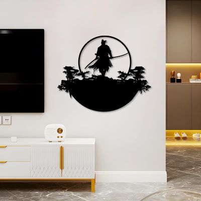 SZI Japanese Wall Art, Japanese Samurai Metal Wall Decor, Samurai Art, Gift for Japan Culture Lover, Wall Decor Living Room, Game Room (30"x24" | 76x62cm, Black)
