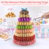10-Tier Clear Macaron Display Stand, Plastic Macaron Tray Tower with Stainless Steel Serving Tongs, Clear Round Macaron Display Rack, Cupcake Dessert Stand for Weddings, Birthday Parties, Bakeries view 3