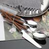 Vintage wooden cutlery set, 18/8 walnut stainless steel faltware set,Retro natural Wooden Handle flatware Set With Silver Mirror Polished Stainless Steel Dinnerware, Silver wooden small waist handle view 2