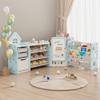 Kids Toy Storage Organizer with 10 Removable Bins, Foldable Toy Organizers and Storage with 3-Tier Bookshelf for Kids Toy Storage Organizer with Drawing Board, Extra 3 Brushes (4 In 1 Light Blue) view 1
