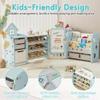 Kids Toy Storage Organizer with 10 Removable Bins, Foldable Toy Organizers and Storage with 3-Tier Bookshelf for Kids Toy Storage Organizer with Drawing Board, Extra 3 Brushes (4 In 1 Light Blue) view 3