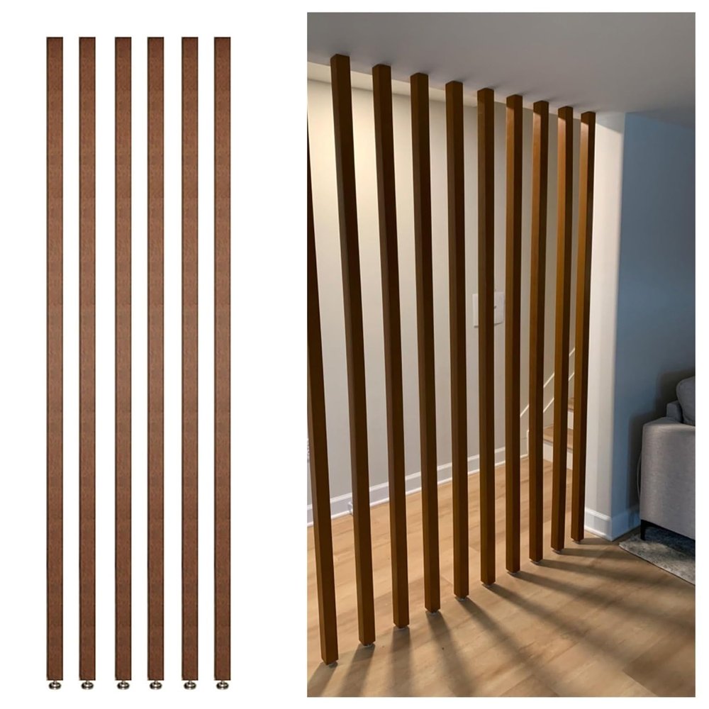 6 Pack Wall Partition Room Divider Floor To Ceiling Wooden Slats - Freestanding Room Separator Privacy Screens Columnar - Modern Space Decor Divider Column For Home & Commercial Use(Brown,135cm/53.1in