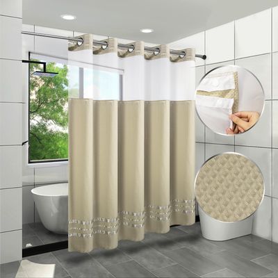 ARICHOMY Shower Curtain Set Waffle Weave Curtain Fabric Shower Curtain Set 250GSM Hook Free Removeable Liner, Machine Washable 71by 74inch Sivler Grey Color