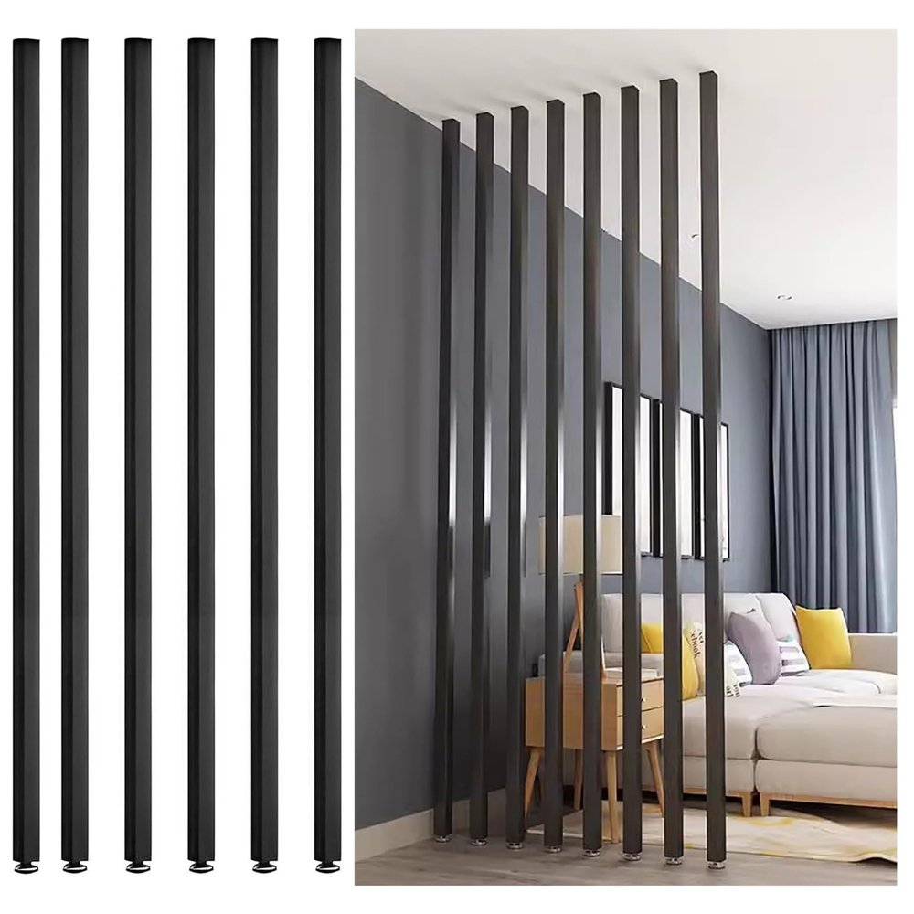 6 Pack Wall Partition Room Divider Floor To Ceiling Wooden Slats - Freestanding Room Separator Privacy Screens Columnar - Modern Space Decor Divider Column For Home & Commercial Use(Black,120cm/47.2in