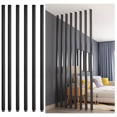 6 Pack Wall Partition Room Divider Floor To Ceiling Wooden Slats - Freestanding Room Separator Privacy Screens Columnar - Modern Space Decor Divider Column For Home & Commercial Use(Black,115cm/45.2in