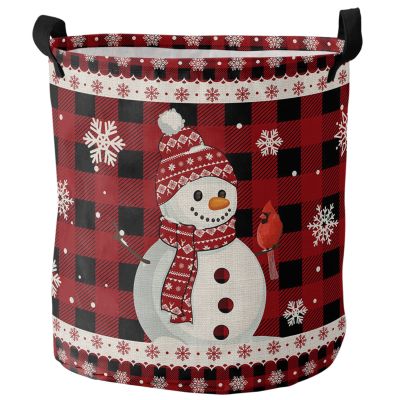 Laundry Basket Snowman Christmas Cardinal Bird Snowflake Red Buffalo Plaid,Waterproof Collapsible Clothes Hamper Xmas Robin,Large Storage Bag for Bedroom Bathroom