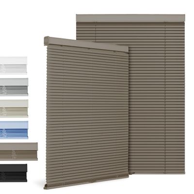 BERISSA Cordless Horizontal Blinds 1" Aluminum Vinyl Mini Blinds for Windows Custom Cut to Size Light Filtering & Blackout Horizontal Venetian Blinds & Shades for Home Office(25.5" W x 72" H) Brown