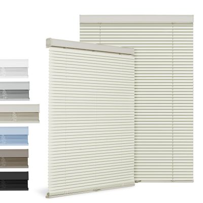 BERISSA Cordless Horizontal Blinds 1" Aluminum Vinyl Mini Blinds for Windows Custom Cut to Size Light Filtering & Blackout Horizontal Venetian Blinds & Shades for Home Office(28.5" W x 84" H) Beige