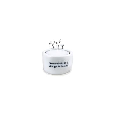 East of India Candle & Tealight Holder Multi-Use White Porcelain Votive Taper Candle & Tealight Included "How Wonderful Life Is" Design Country Farmhouse Style Home Decor Decoration