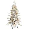4 FT Pre-Lit Snow Flocked Slim Fir Christmas Tree with 455 PE & PVC Mixed Branch Tips,Artificial Skinny Pencil Xmas Tree with 200 Warm-White Lights & 19 Pine Cones,Hinged Pine Tree with Metal Stand view 1