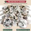 4 FT Pre-Lit Snow Flocked Slim Fir Christmas Tree with 455 PE & PVC Mixed Branch Tips,Artificial Skinny Pencil Xmas Tree with 200 Warm-White Lights & 19 Pine Cones,Hinged Pine Tree with Metal Stand view 4