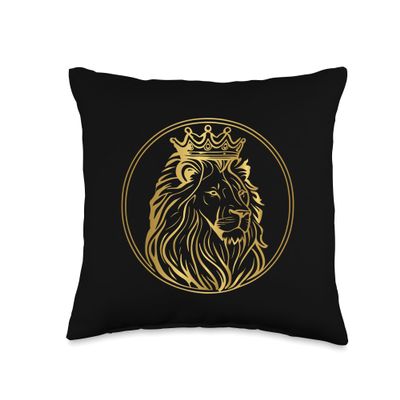 Lion Head With Crown Art Canvas King For Men Women Kids Throw Pillow