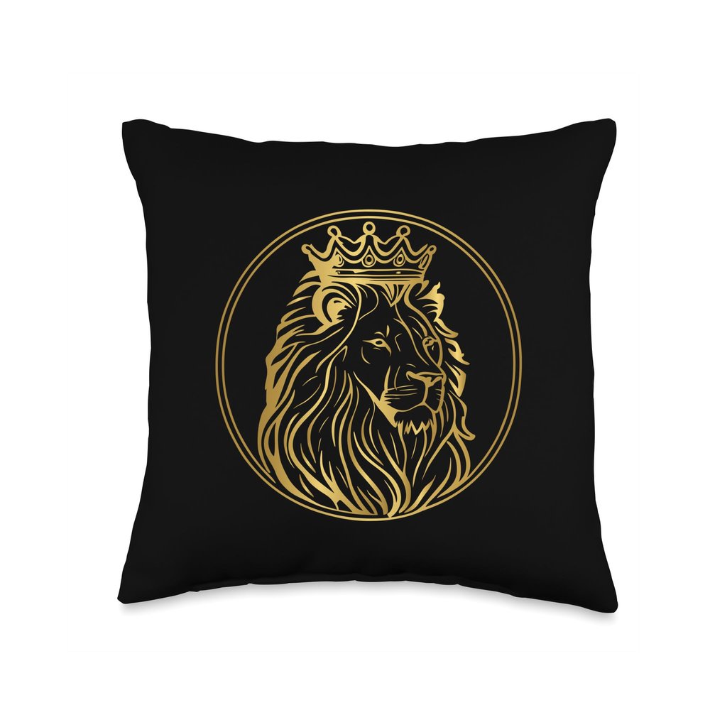 Lion Head With Crown Art Canvas King For Men Women Kids Throw Pillow