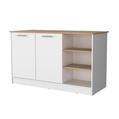 FM FURNITURE Gladiolus Kitchen Island in Melamine, Two Doors, Three Open Shelves