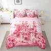 7 Pieces Tale Castle Princess Theme Kids Comforter Queen,Pink Castle Rose Flowers Dreamy Bedding Set,Cloud Rainbow Cute Pink SweetComforter+Fitted+Flat Sheet+2 Pillowcases+2 Throw Pillow Covers view 2