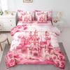 7 Pieces Tale Castle Princess Theme Kids Comforter Queen,Pink Castle Rose Flowers Dreamy Bedding Set,Cloud Rainbow Cute Pink SweetComforter+Fitted+Flat Sheet+2 Pillowcases+2 Throw Pillow Covers view 3