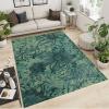 Abstract Green Flower and Grass Area Rug, Retro Line Plants Indoor Non Slip Bedroom Rug, Low Pile Fade Resistant Soft Rug for Living Room Kitchen Dining Room Home Office Floor Mat - 3 ft x 5 ft view 2