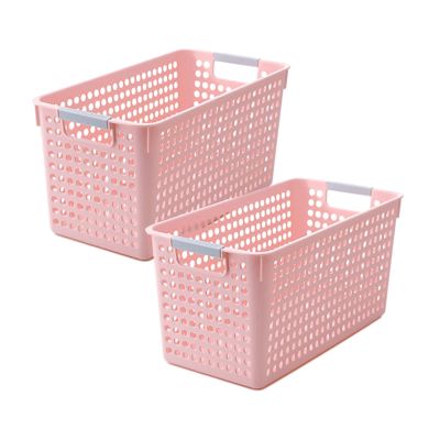 CENGNIAN Plastic Storage Bins 2 Packs Laundry Basket Storage Baskets For Organizing, Storage Organizer Bins and Basket For Pantry Shelves Drawers Desktop Closet Playroom Classroom Office (Pink)