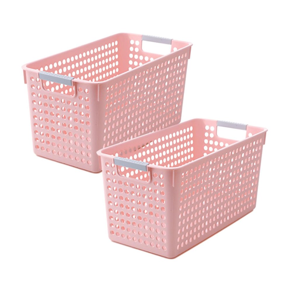 CENGNIAN Plastic Storage Bins 2 Packs Laundry Basket Storage Baskets For Organizing, Storage Organizer Bins and Basket For Pantry Shelves Drawers Desktop Closet Playroom Classroom Office (Pink)