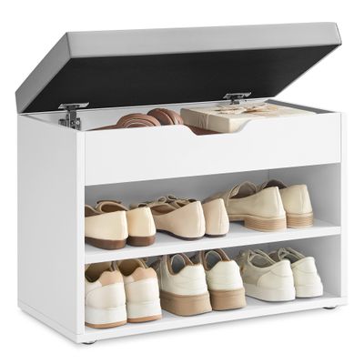 VASAGLE Shoe Bench with Cushion, Storage Bench with Padded Seat, Entryway Bench with 3 Storage Compartments, 11.8 x 23.6 x 17.3 Inches, for Bedroom, Living Room, Cloud White ULHS020W01