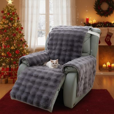 LiveGo Thick Rabbit Plush Recliner Slipcover 23 Inches Chair Covers Lazy Boy Recliner Chair Cover Quilted Cover for Recliner Chairs and Furniture (Dark Gray)