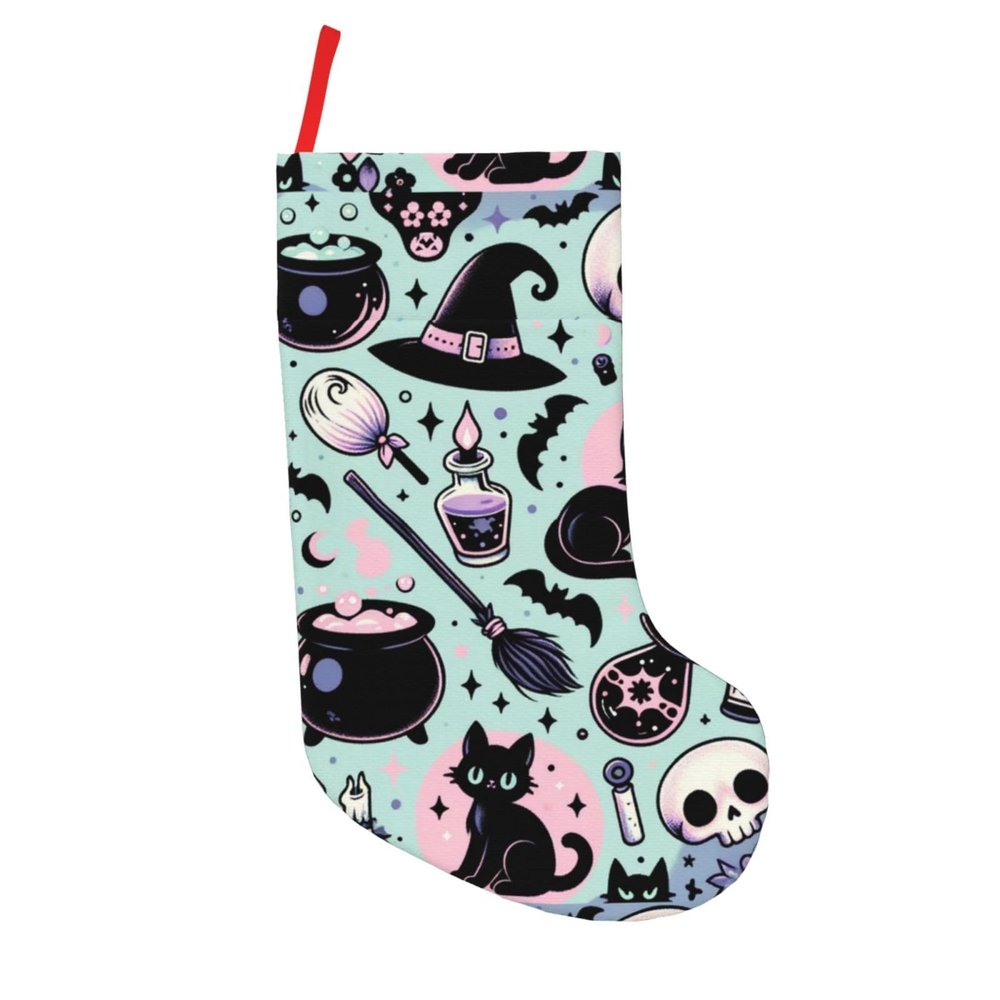 Augenstern 18 Inches Classic Large Christmas Stocking Halloween-Goth-Witch-Creepy Xmas Hanging Stocking for Holiday Christmas Party Family Decor