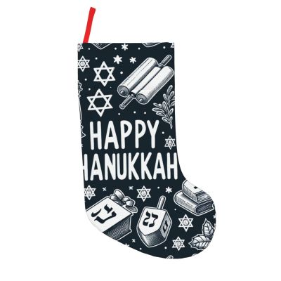 Augenstern 18 Inches Classic Large Christmas Stocking Hanukkah-Doodle-Menorah Xmas Hanging Stocking for Holiday Christmas Party Family Decor