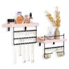 Lolalet Hanging Jewelry Organizer Wall Mount with Earrings Bracelets Necklaces Hooks, Easy Install Free Combination Holder for Wall Bathroom - Set of 2, Pink view 1
