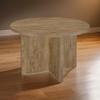 Benzara Lama Dining Table-47 Inch Round Top X Cross Legs-Natural Brown Wood Frame view 2