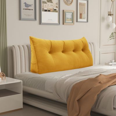Daneey Headboard Wedge Pillow Bed Wedge Pillow for Headboard Bolster Reading Pillow for Bed Back Pillow for Sitting in Bed Wedge Pillow Headboard with Removable Velvet Cover (Yellow, Full)