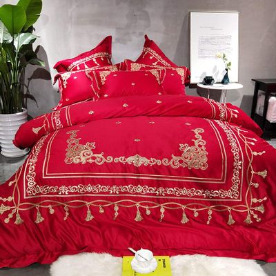 100S Bed Set Duvet Cover Bed Sheet 4/6-Pieces Embroidery Wedding 1 4pcs (2 Queen size 6pcs)