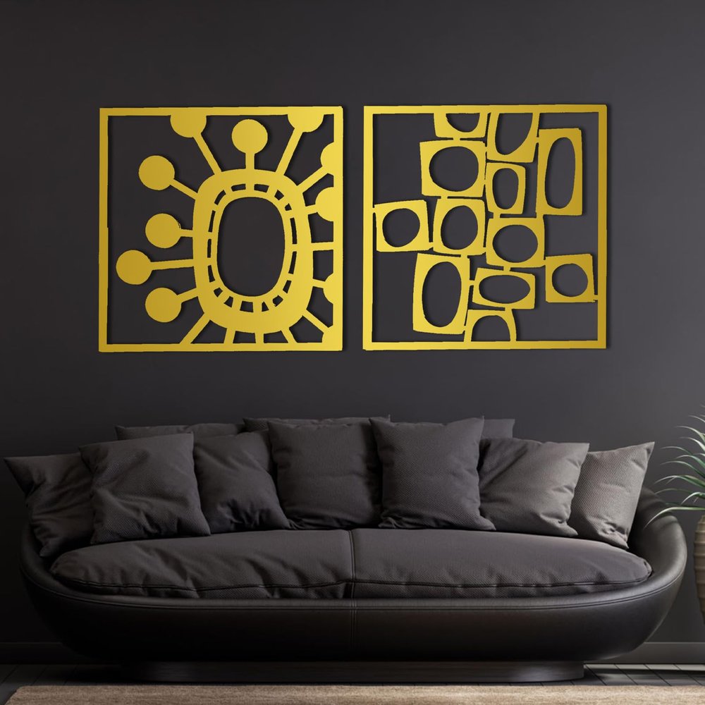 Abstract Art Wall Decor, Abstract Metal Wall Art, Wall Decor 2 Piece Set, Geometrical Metal Wall Decor, Modern Metal Wall Art, Minimalist Abstract Wall Art, Wall Art for Living Room (70"35"/18090cm, Gold)