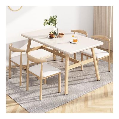 BISCALO Dining Table Set for 4, Modern Rectangular Dining Table & 4 Armless Chairs for Dinette, Breakfast Nook, Farmhouse, Small Space, Dining Table for 4(White,Orange B)